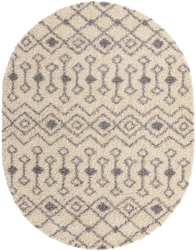 Ivory 7' 10 x 10' Moroccan Trellis Shag Oval Area Rug Thick Soft Touch Fluffy & Plush Shaggy Pile 100% Polypropylene Geometric Traditional Carpet for Sale at Rug Engine