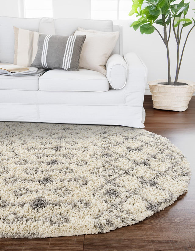 Ivory 7' 10 x 10' Moroccan Trellis Shag Oval Area Rug Thick Soft Touch Fluffy & Plush Shaggy Pile 100% Polypropylene Geometric Traditional Carpet for Sale at Rug Engine