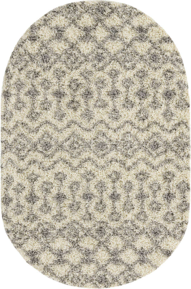 Ivory 4' 1 x 6' 1 Moroccan Trellis Shag Oval Area Rug Thick Soft Touch Fluffy & Plush Shaggy Pile 100% Polypropylene Geometric Traditional Carpet for Sale at Rug Engine