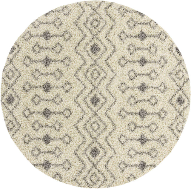 Ivory 7' 10 x 7' 10 Moroccan Trellis Shag Round Area Rug Thick Soft Touch Fluffy & Plush Shaggy Pile 100% Polypropylene Geometric Traditional Carpet for Sale at Rug Engine