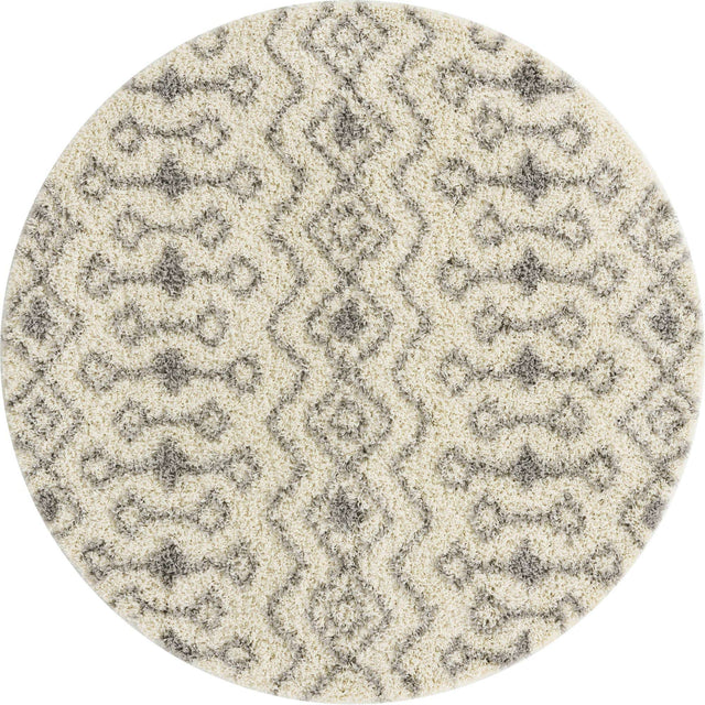 Ivory 6' 1 x 6' 1 Moroccan Trellis Shag Round Area Rug Thick Soft Touch Fluffy & Plush Shaggy Pile 100% Polypropylene Geometric Traditional Carpet for Sale at Rug Engine