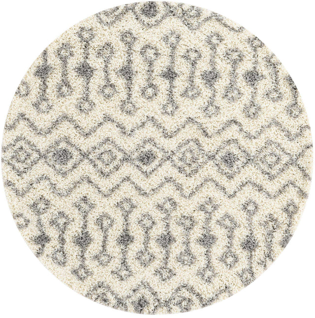 Ivory 5' 3 x 5' 3 Moroccan Trellis Shag Round Area Rug Thick Soft Touch Fluffy & Plush Shaggy Pile 100% Polypropylene Geometric Traditional Carpet for Sale at Rug Engine