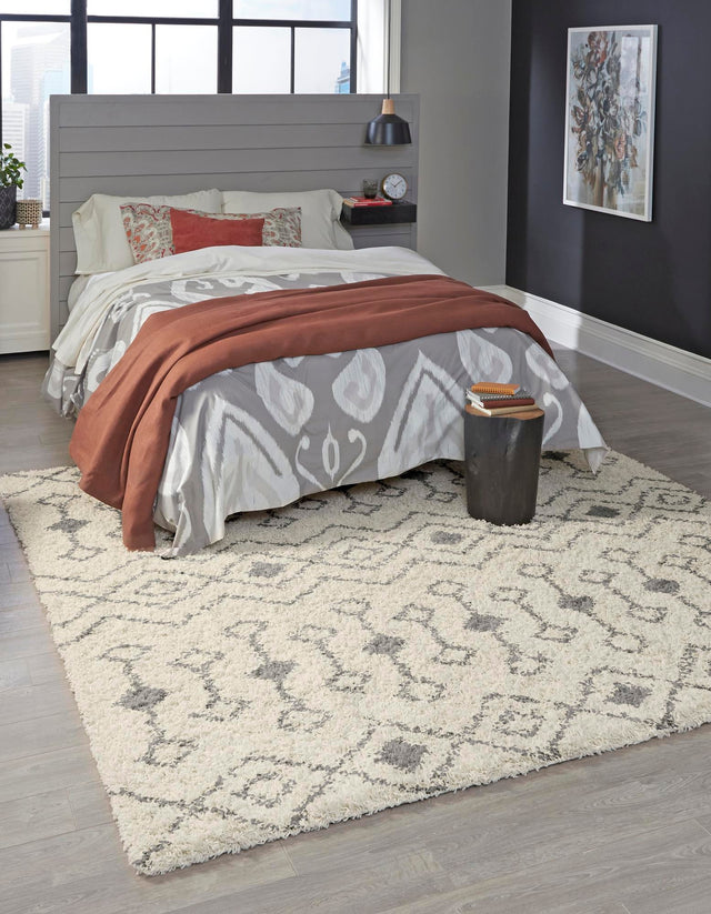 Ivory 6' 1 x 6' 1 Moroccan Trellis Shag Square Area Rug Thick Soft Touch Fluffy & Plush Shaggy Pile 100% Polypropylene Geometric Traditional Carpet for Sale at Rug Engine
