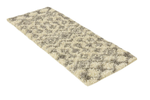 Ivory 2' x 5' 1 Moroccan Trellis Shag Runner Area Rug Thick Soft Touch Fluffy & Plush Shaggy Pile 100% Polypropylene Geometric Traditional Carpet for Sale at Rug Engine