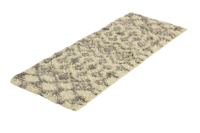 Ivory 2' x 5' 1 Moroccan Trellis Shag Runner Area Rug Thick Soft Touch Fluffy & Plush Shaggy Pile 100% Polypropylene Geometric Traditional Carpet for Sale at Rug Engine
