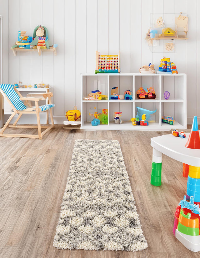 Ivory 2' x 7' 1 Moroccan Trellis Shag Runner Area Rug Thick Soft Touch Fluffy & Plush Shaggy Pile 100% Polypropylene Geometric Traditional Carpet for Sale at Rug Engine