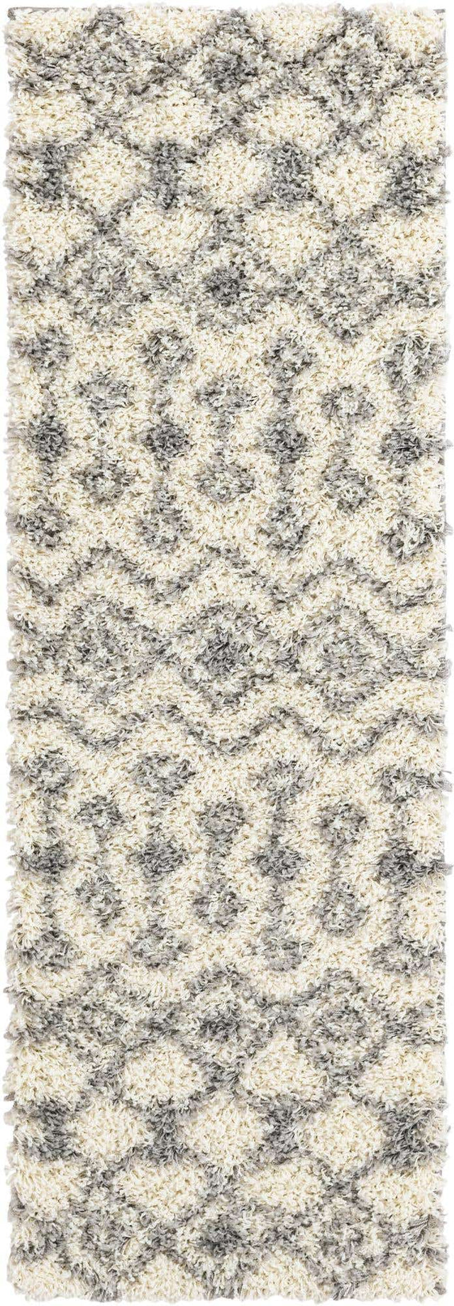 Ivory 2' x 6' 1 Moroccan Trellis Shag Runner Area Rug Thick Soft Touch Fluffy & Plush Shaggy Pile 100% Polypropylene Geometric Traditional Carpet for Sale at Rug Engine