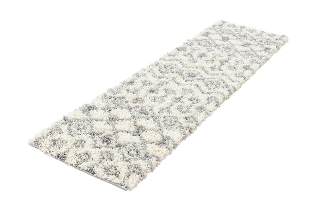 Ivory 2' x 7' 1 Moroccan Trellis Shag Runner Area Rug Thick Soft Touch Fluffy & Plush Shaggy Pile 100% Polypropylene Geometric Traditional Carpet for Sale at Rug Engine