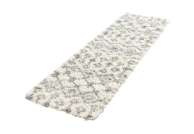 Ivory 2' x 7' 1 Moroccan Trellis Shag Runner Area Rug Thick Soft Touch Fluffy & Plush Shaggy Pile 100% Polypropylene Geometric Traditional Carpet for Sale at Rug Engine