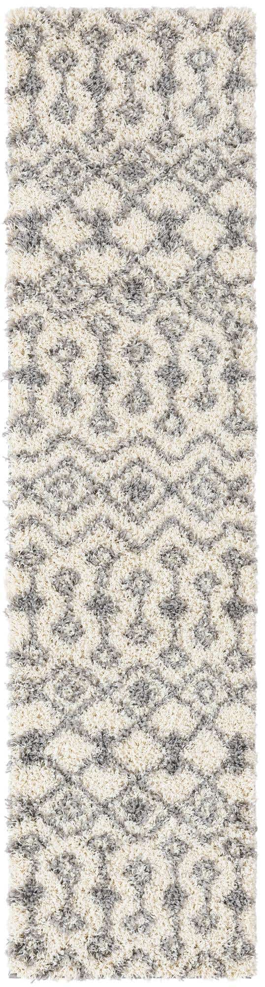 Ivory 2' x 8' Moroccan Trellis Shag Runner Area Rug Thick Soft Touch Fluffy & Plush Shaggy Pile 100% Polypropylene Geometric Traditional Carpet for Sale at Rug Engine