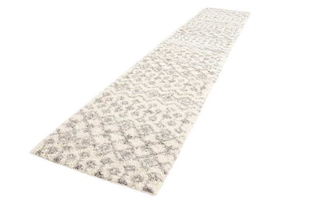Ivory 3' 3 x 16' 5 Moroccan Trellis Shag Runner Area Rug Thick Soft Touch Fluffy & Plush Shaggy Pile 100% Polypropylene Geometric Traditional Carpet for Sale at Rug Engine