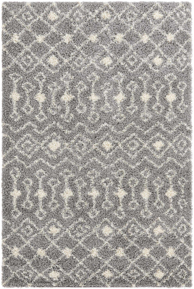 Gray 6' 1 x 9' Moroccan Trellis Shag Rectangle Area Rug Thick Soft Touch Fluffy & Plush Shaggy Pile 100% Polypropylene Geometric Traditional Carpet for Sale at Rug Engine