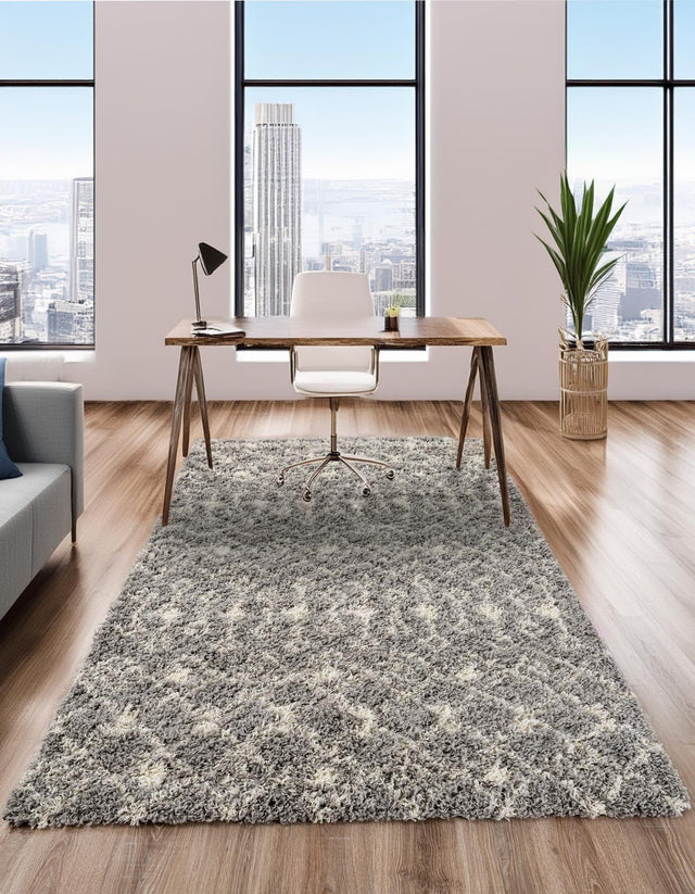 Gray 10' x 13' 1 Moroccan Trellis Shag Rectangle Area Rug Thick Soft Touch Fluffy & Plush Shaggy Pile 100% Polypropylene Geometric Traditional Carpet for Sale at Rug Engine