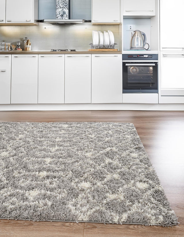 Gray 9' x 12' Moroccan Trellis Shag Rectangle Area Rug Thick Soft Touch Fluffy & Plush Shaggy Pile 100% Polypropylene Geometric Traditional Carpet for Sale at Rug Engine