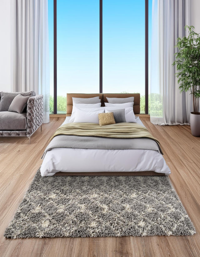 Gray 10' x 13' 1 Moroccan Trellis Shag Rectangle Area Rug Thick Soft Touch Fluffy & Plush Shaggy Pile 100% Polypropylene Geometric Traditional Carpet for Sale at Rug Engine