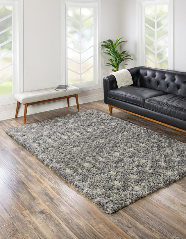 Gray 4' 1 x 6' 1 Moroccan Trellis Shag Rectangle Area Rug Thick Soft Touch Fluffy & Plush Shaggy Pile 100% Polypropylene Geometric Traditional Carpet for Sale at Rug Engine