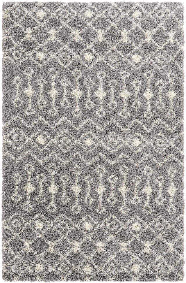 Gray 5' 3 x 8' Moroccan Trellis Shag Rectangle Area Rug Thick Soft Touch Fluffy & Plush Shaggy Pile 100% Polypropylene Geometric Traditional Carpet for Sale at Rug Engine