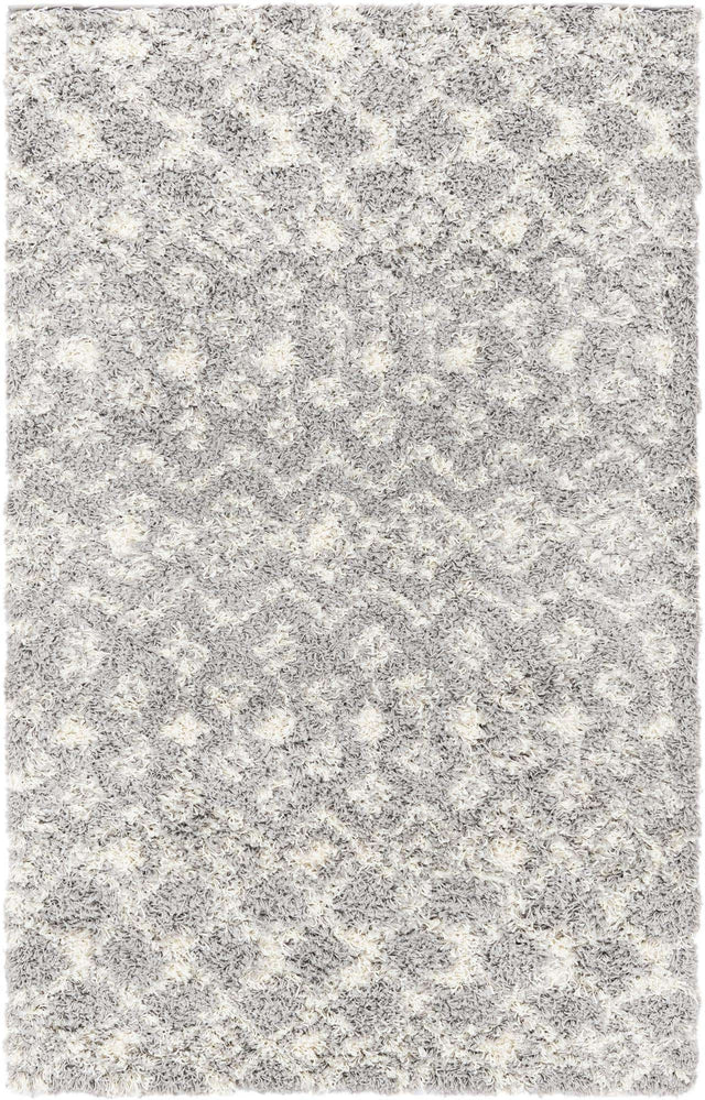Gray 4' 1 x 6' 1 Moroccan Trellis Shag Rectangle Area Rug Thick Soft Touch Fluffy & Plush Shaggy Pile 100% Polypropylene Geometric Traditional Carpet for Sale at Rug Engine