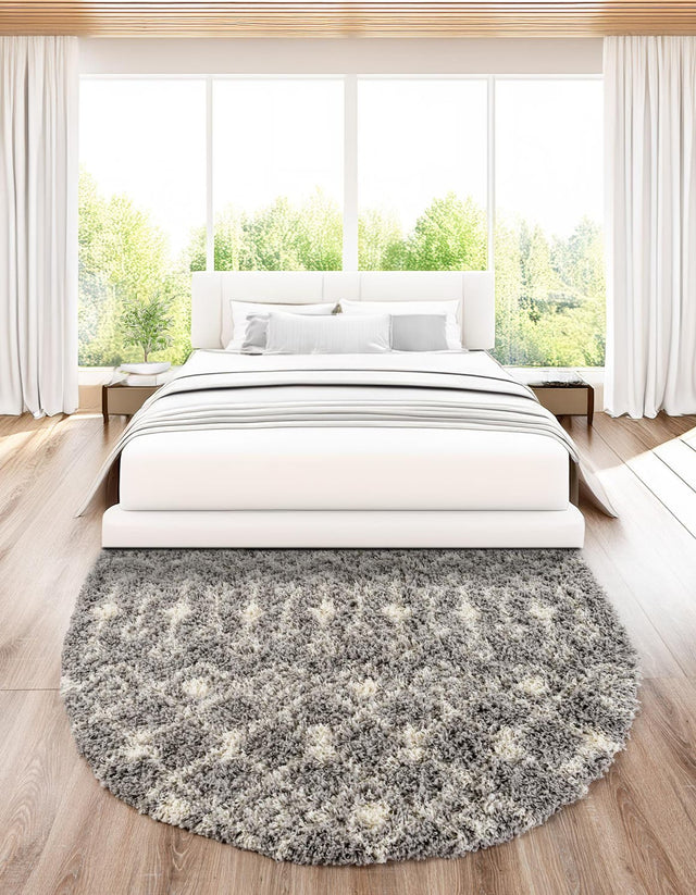 Gray 5' 3 x 8' Moroccan Trellis Shag Oval Area Rug Thick Soft Touch Fluffy & Plush Shaggy Pile 100% Polypropylene Geometric Traditional Carpet for Sale at Rug Engine