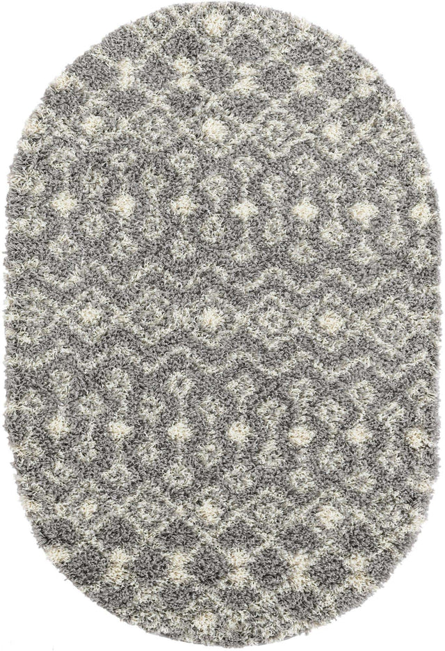 Gray 4' 1 x 6' 1 Moroccan Trellis Shag Oval Area Rug Thick Soft Touch Fluffy & Plush Shaggy Pile 100% Polypropylene Geometric Traditional Carpet for Sale at Rug Engine