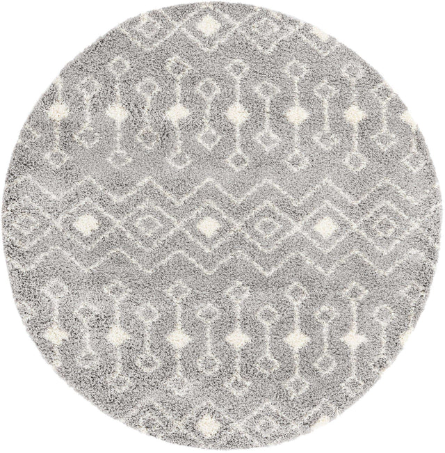 Gray 7' 10 x 7' 10 Moroccan Trellis Shag Round Area Rug Thick Soft Touch Fluffy & Plush Shaggy Pile 100% Polypropylene Geometric Traditional Carpet for Sale at Rug Engine