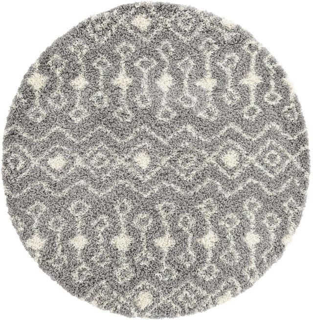 Gray 6' 1 x 6' 1 Moroccan Trellis Shag Round Area Rug Thick Soft Touch Fluffy & Plush Shaggy Pile 100% Polypropylene Geometric Traditional Carpet for Sale at Rug Engine