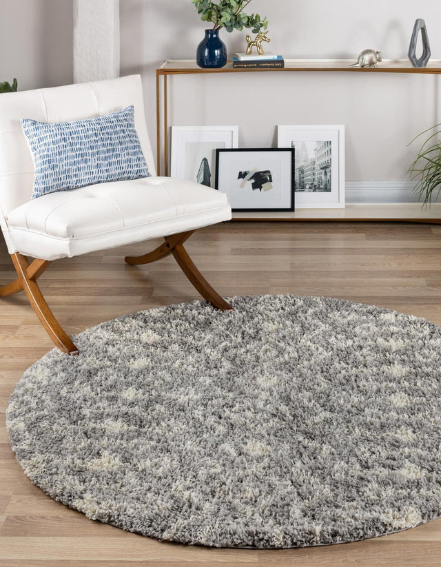 Gray 5' 3 x 5' 3 Moroccan Trellis Shag Round Area Rug Thick Soft Touch Fluffy & Plush Shaggy Pile 100% Polypropylene Geometric Traditional Carpet for Sale at Rug Engine