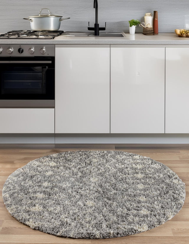 Gray 6' 1 x 6' 1 Moroccan Trellis Shag Round Area Rug Thick Soft Touch Fluffy & Plush Shaggy Pile 100% Polypropylene Geometric Traditional Carpet for Sale at Rug Engine