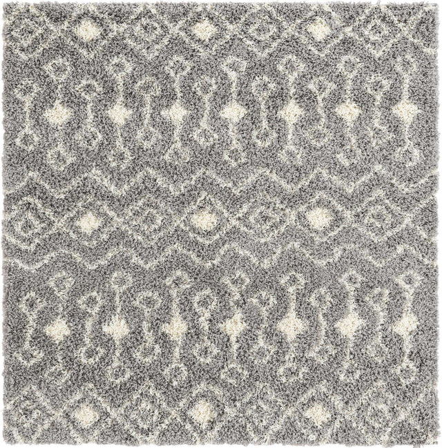 Gray 6' 1 x 6' 1 Moroccan Trellis Shag Square Area Rug Thick Soft Touch Fluffy & Plush Shaggy Pile 100% Polypropylene Geometric Traditional Carpet for Sale at Rug Engine