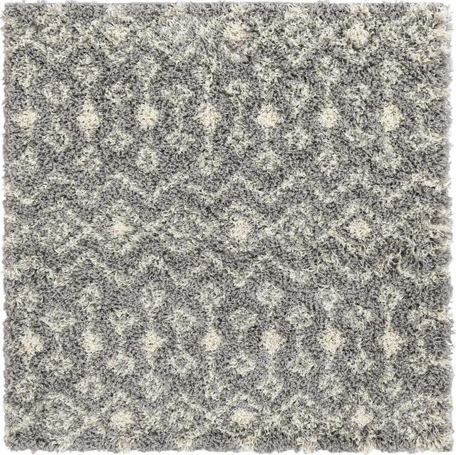 Gray 4' 1 x 4' 1 Moroccan Trellis Shag Square Area Rug Thick Soft Touch Fluffy & Plush Shaggy Pile 100% Polypropylene Geometric Traditional Carpet for Sale at Rug Engine