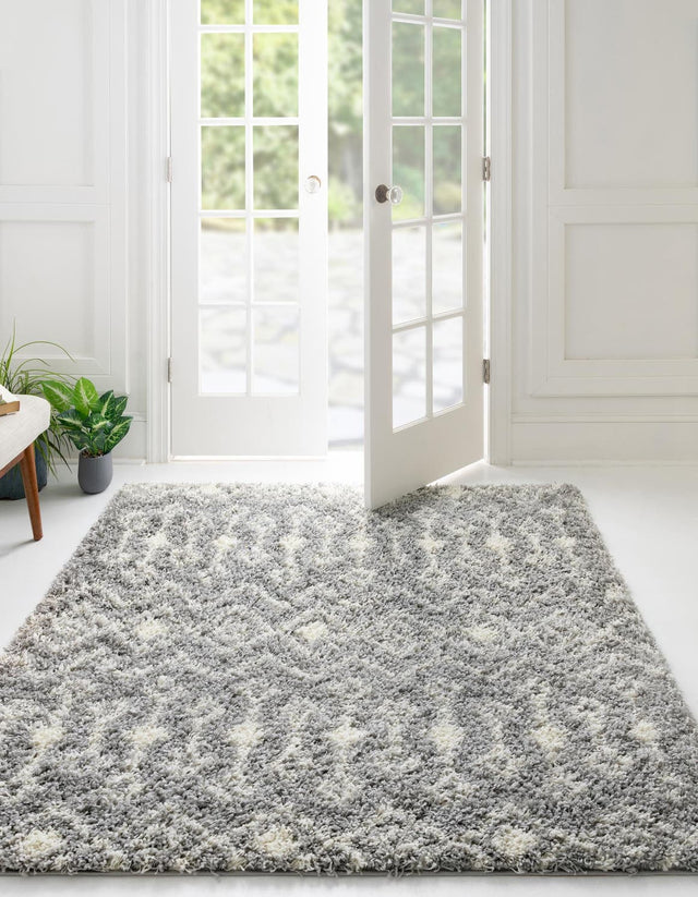 Gray 4' 1 x 4' 1 Moroccan Trellis Shag Square Area Rug Thick Soft Touch Fluffy & Plush Shaggy Pile 100% Polypropylene Geometric Traditional Carpet for Sale at Rug Engine
