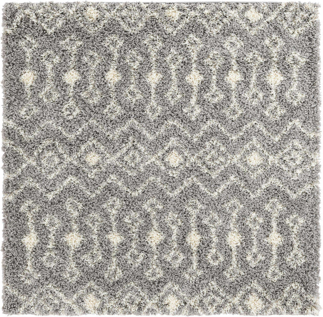 Gray 5' 3 x 5' 3 Moroccan Trellis Shag Square Area Rug Thick Soft Touch Fluffy & Plush Shaggy Pile 100% Polypropylene Geometric Traditional Carpet for Sale at Rug Engine
