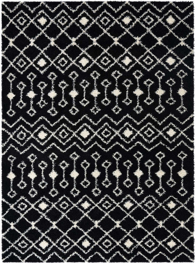 Black and White 10' 8 x 14' Moroccan Trellis Shag Rectangle Area Rug Thick Soft Touch Fluffy & Plush Shaggy Pile 100% Polypropylene Geometric Traditional Carpet for Sale at Rug Engine