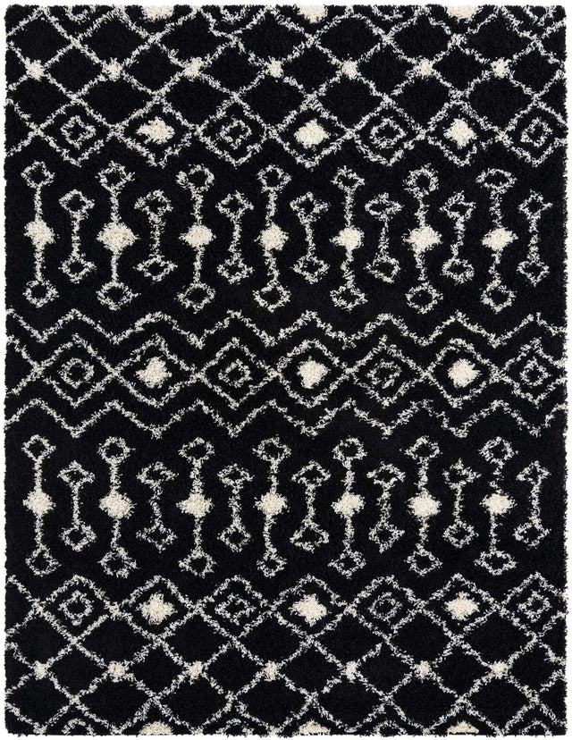 Black and White 7' 10 x 10' Moroccan Trellis Shag Rectangle Area Rug Thick Soft Touch Fluffy & Plush Shaggy Pile 100% Polypropylene Geometric Traditional Carpet for Sale at Rug Engine