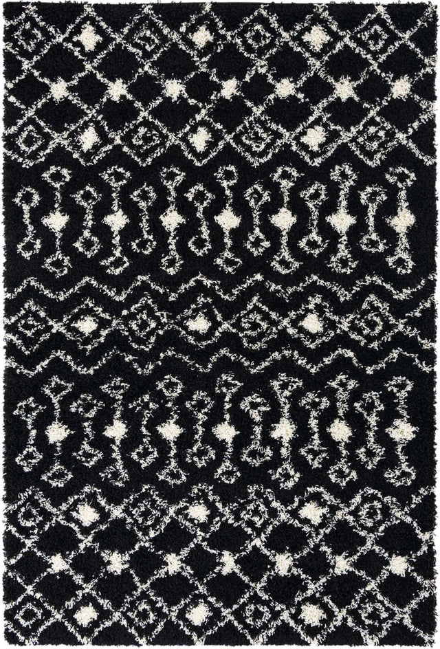 Black and White 6' 1 x 9' Moroccan Trellis Shag Rectangle Area Rug Thick Soft Touch Fluffy & Plush Shaggy Pile 100% Polypropylene Geometric Traditional Carpet for Sale at Rug Engine