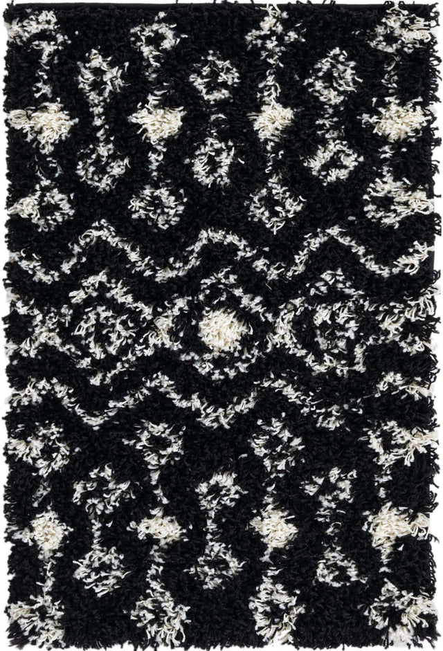 Black and White 2' x 3' 1 Moroccan Trellis Shag Rectangle Area Rug Thick Soft Touch Fluffy & Plush Shaggy Pile 100% Polypropylene Geometric Traditional Carpet for Sale at Rug Engine