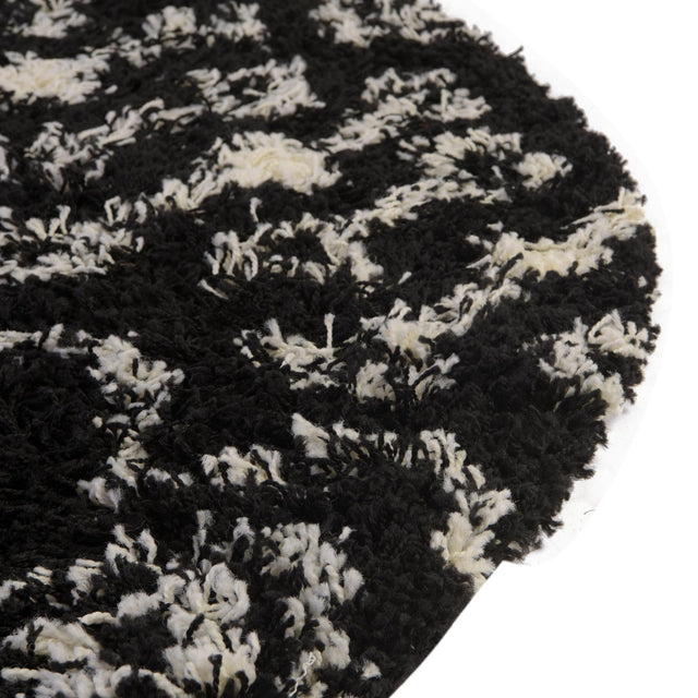 Black and White 6' 1 x 6' 1 Moroccan Trellis Shag Round Area Rug Thick Soft Touch Fluffy & Plush Shaggy Pile 100% Polypropylene Geometric Traditional Carpet for Sale at Rug Engine