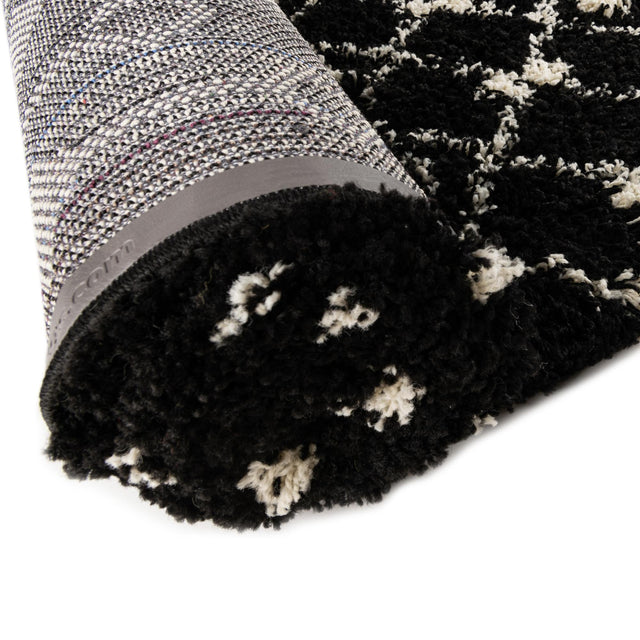 Black and White 5' 3 x 5' 3 Moroccan Trellis Shag Round Area Rug Thick Soft Touch Fluffy & Plush Shaggy Pile 100% Polypropylene Geometric Traditional Carpet for Sale at Rug Engine
