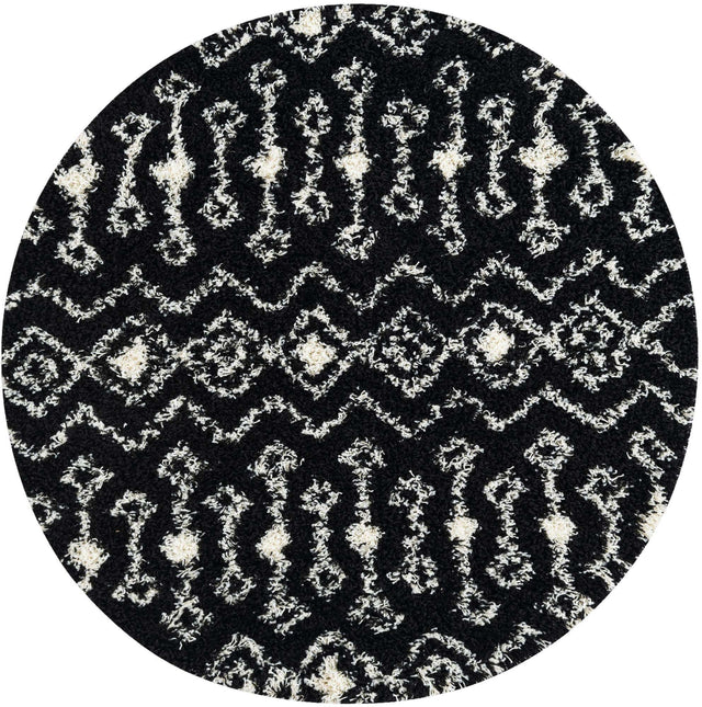 Black and White 5' 3 x 5' 3 Moroccan Trellis Shag Round Area Rug Thick Soft Touch Fluffy & Plush Shaggy Pile 100% Polypropylene Geometric Traditional Carpet for Sale at Rug Engine