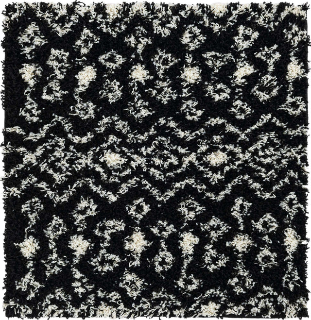 Black and White 3' 1 x 3' 1 Moroccan Trellis Shag Square Area Rug Thick Soft Touch Fluffy & Plush Shaggy Pile 100% Polypropylene Geometric Traditional Carpet for Sale at Rug Engine