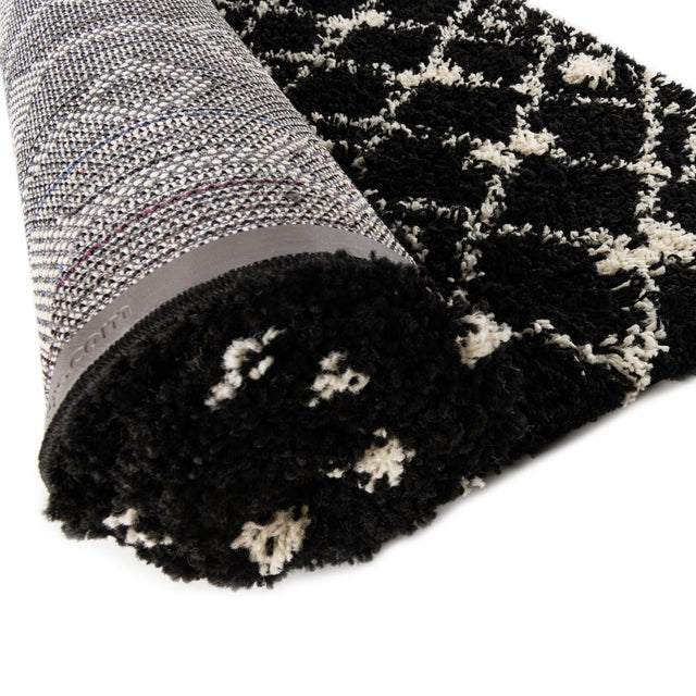Black and White 3' 3 x 16' 5 Moroccan Trellis Shag Runner Area Rug Thick Soft Touch Fluffy & Plush Shaggy Pile 100% Polypropylene Geometric Traditional Carpet for Sale at Rug Engine