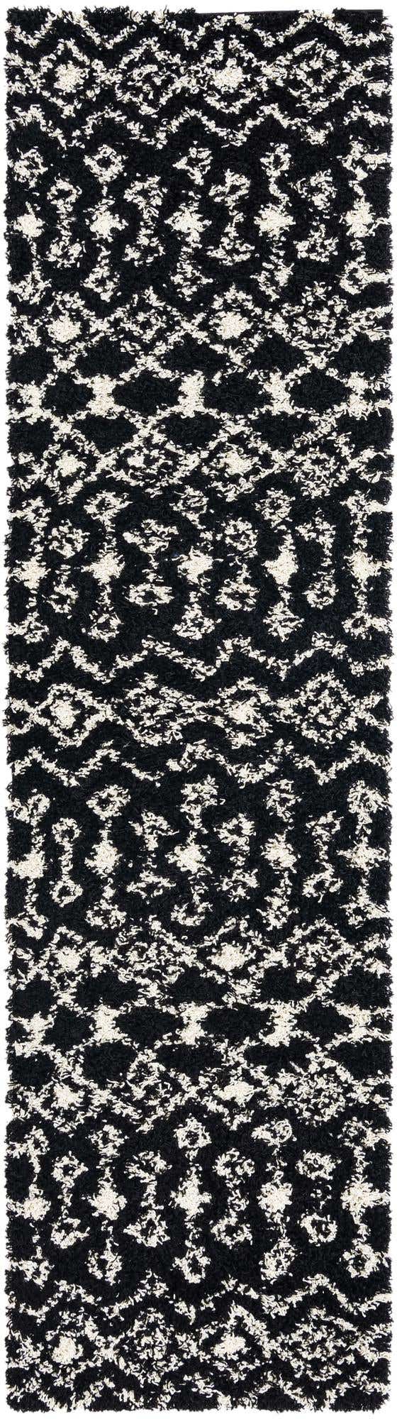 Black and White 2' 7 x 10' Moroccan Trellis Shag Runner Area Rug Thick Soft Touch Fluffy & Plush Shaggy Pile 100% Polypropylene Geometric Traditional Carpet for Sale at Rug Engine