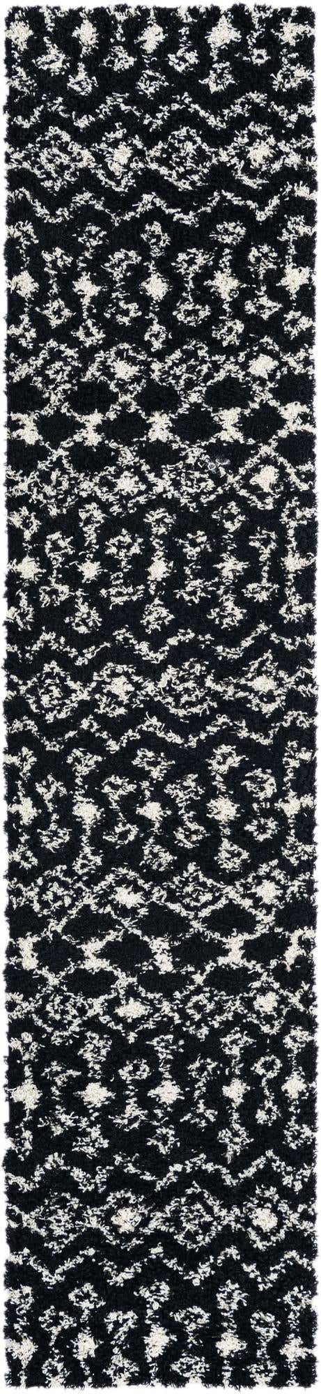 Black and White 2' 7 x 12' Moroccan Trellis Shag Runner Area Rug Thick Soft Touch Fluffy & Plush Shaggy Pile 100% Polypropylene Geometric Traditional Carpet for Sale at Rug Engine