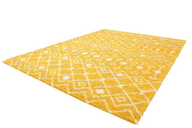 Yellow 10' x 14' 1 Moroccan Trellis Shag Rectangle Area Rug Thick Soft Touch Fluffy & Plush Shaggy Pile 100% Polypropylene Geometric Traditional Carpet for Sale at Rug Engine