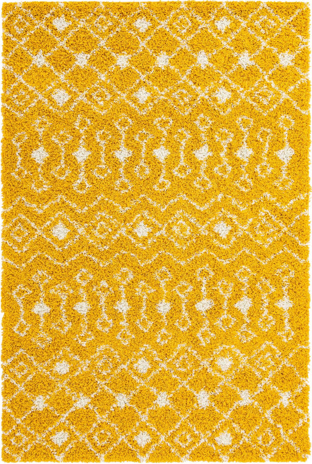 Yellow 6' 1 x 9' Moroccan Trellis Shag Rectangle Area Rug Thick Soft Touch Fluffy & Plush Shaggy Pile 100% Polypropylene Geometric Traditional Carpet for Sale at Rug Engine