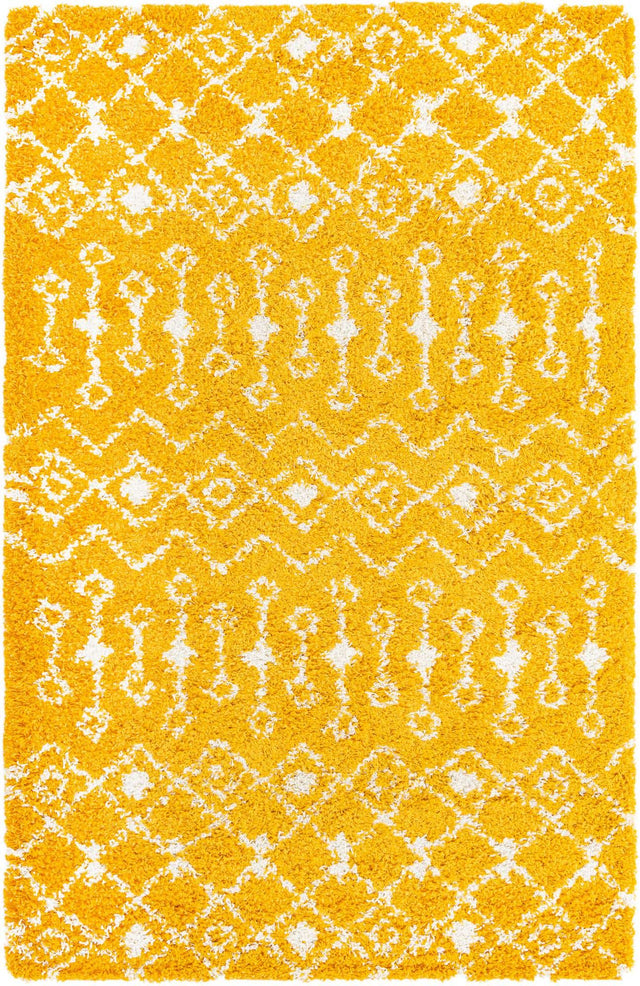 Yellow 5' 3 x 8' Moroccan Trellis Shag Rectangle Area Rug Thick Soft Touch Fluffy & Plush Shaggy Pile 100% Polypropylene Geometric Traditional Carpet for Sale at Rug Engine