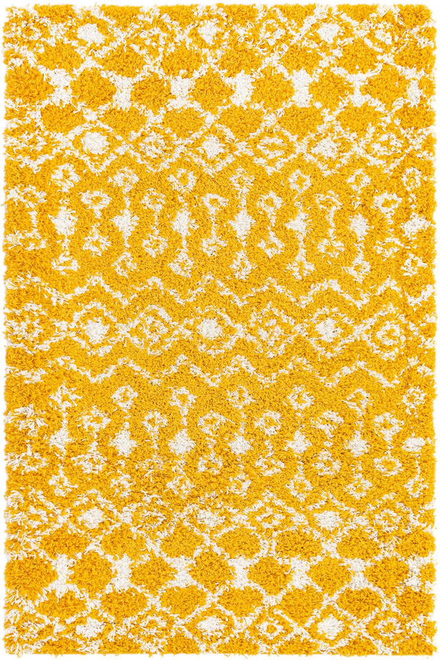 Yellow 4' 1 x 6' 1 Moroccan Trellis Shag Rectangle Area Rug Thick Soft Touch Fluffy & Plush Shaggy Pile 100% Polypropylene Geometric Traditional Carpet for Sale at Rug Engine