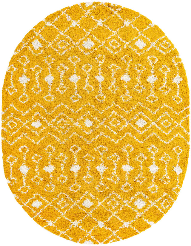 Yellow 7' 10 x 10' Moroccan Trellis Shag Oval Area Rug Thick Soft Touch Fluffy & Plush Shaggy Pile 100% Polypropylene Geometric Traditional Carpet for Sale at Rug Engine