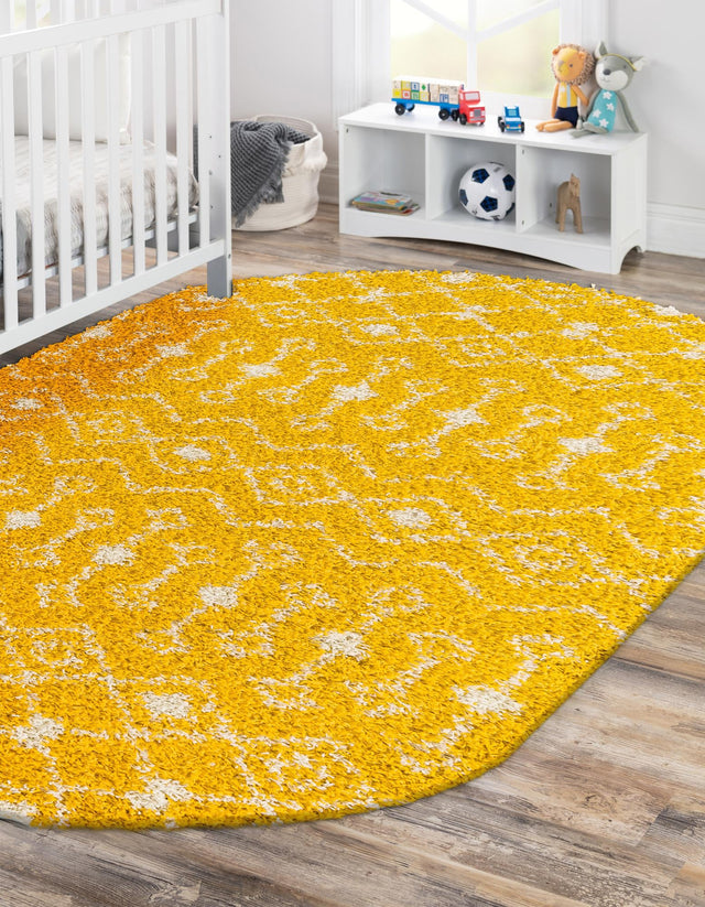 Yellow 4' 1 x 6' 1 Moroccan Trellis Shag Oval Area Rug Thick Soft Touch Fluffy & Plush Shaggy Pile 100% Polypropylene Geometric Traditional Carpet for Sale at Rug Engine