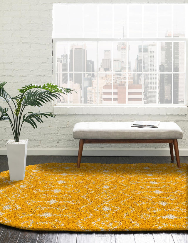 Yellow 7' 10 x 10' Moroccan Trellis Shag Oval Area Rug Thick Soft Touch Fluffy & Plush Shaggy Pile 100% Polypropylene Geometric Traditional Carpet for Sale at Rug Engine